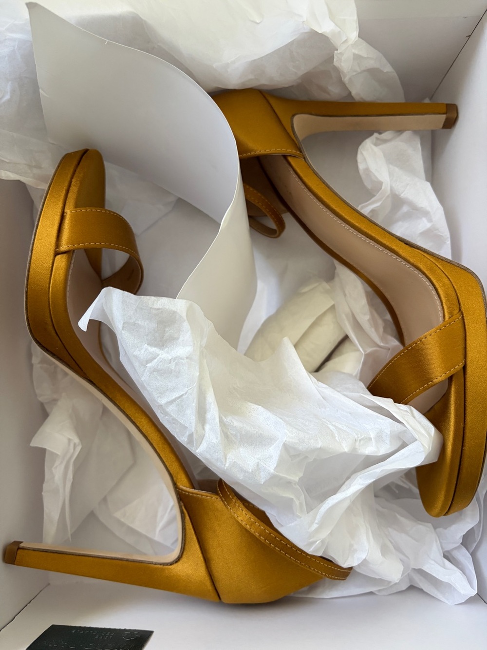 Via Spiga Brass Satin Heels